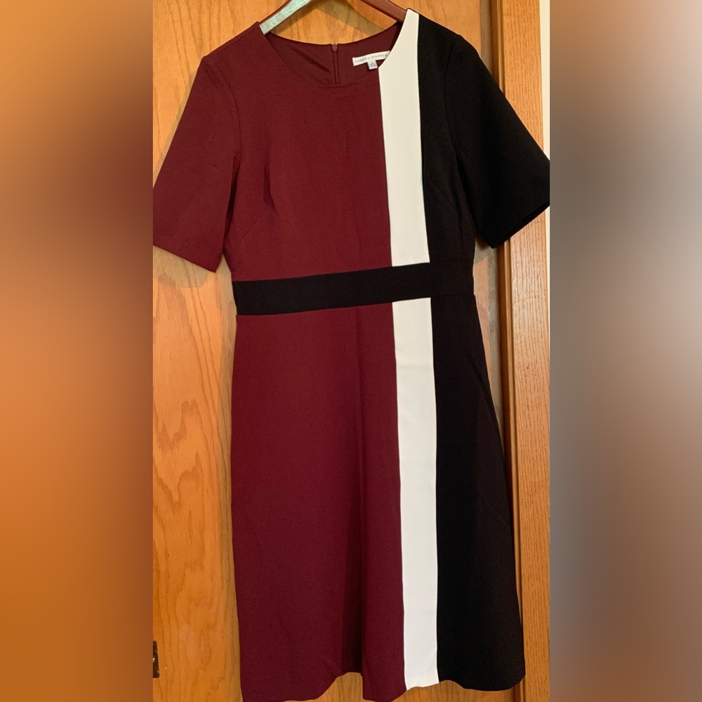 Sandra Darren Colorblock Dress - Burgundy, Black, and White
